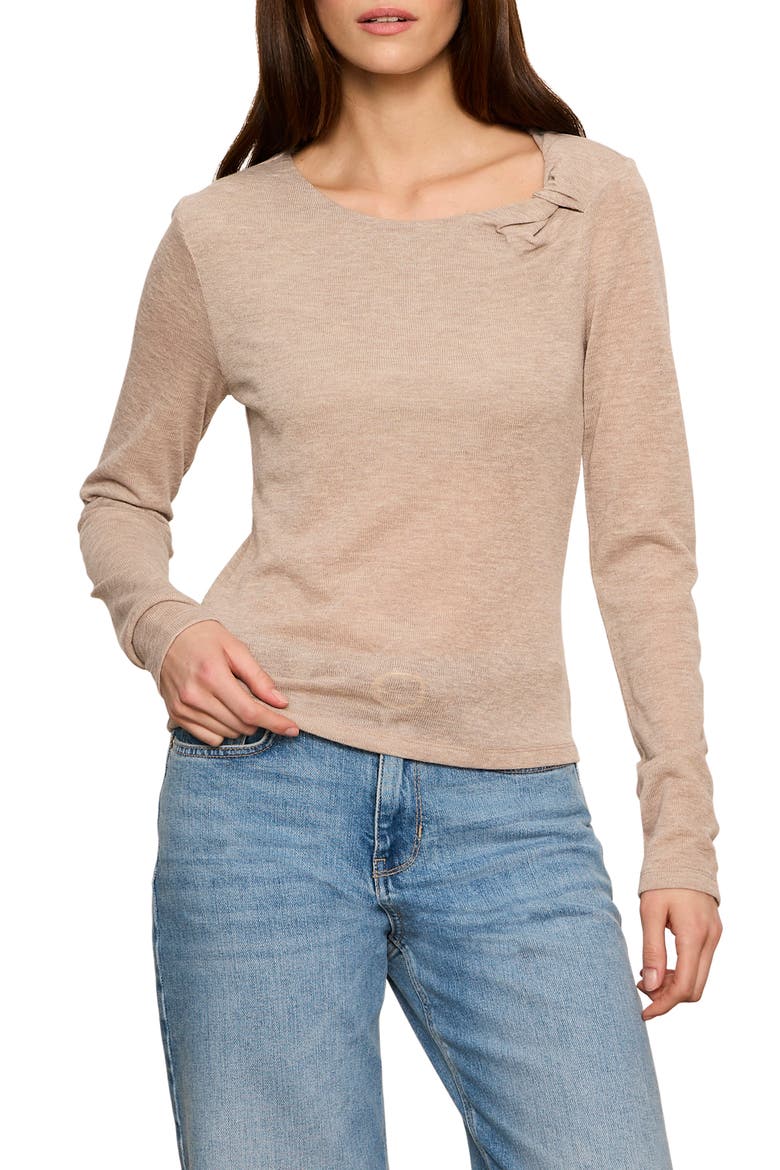 Suki Twist Detail Long Sleeve Rib Top, Main, color, HEATHER COCOA BROWN