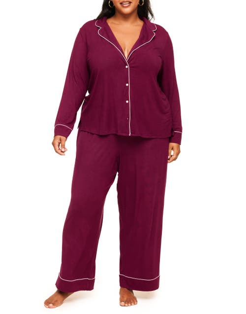 Adore Me Matilde Long Sleeve & Pants Pajama Set In Dark Purple