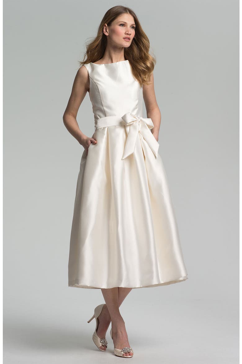Faille Satin Fit & Flare Dress, Main, color, IVORY