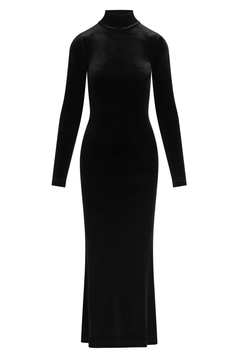 Millie Velvet Turtleneck Column Dress, Alternate, color, BLACK