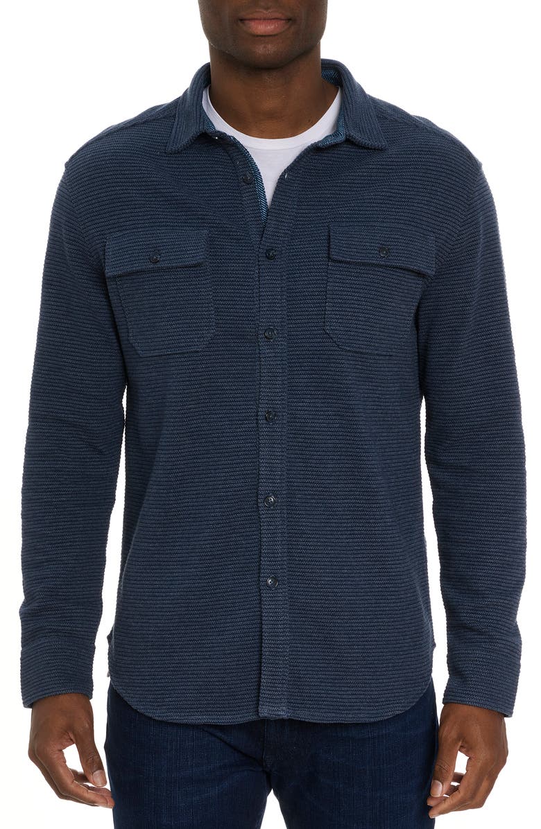 Robert Graham Brunner Knit Button-Up Shirt, Main, color, Indigo