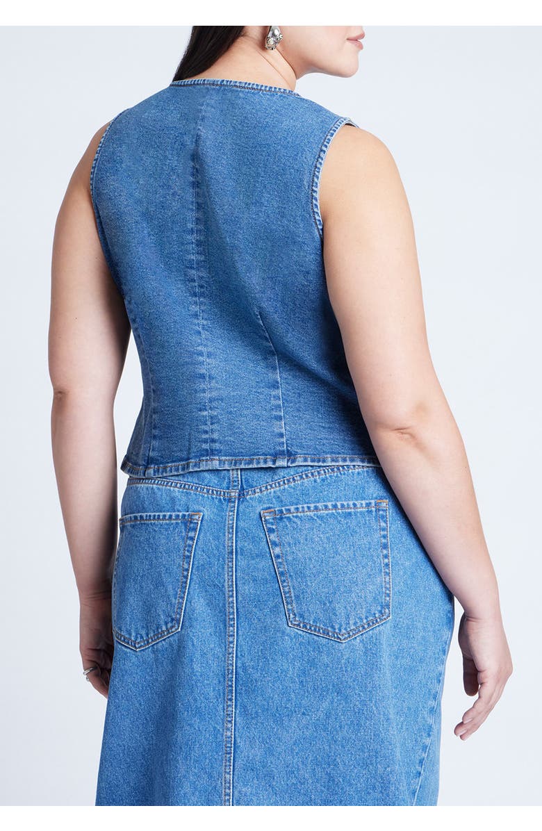ELOQUII Tie Front Denim Vest, Main, color, 