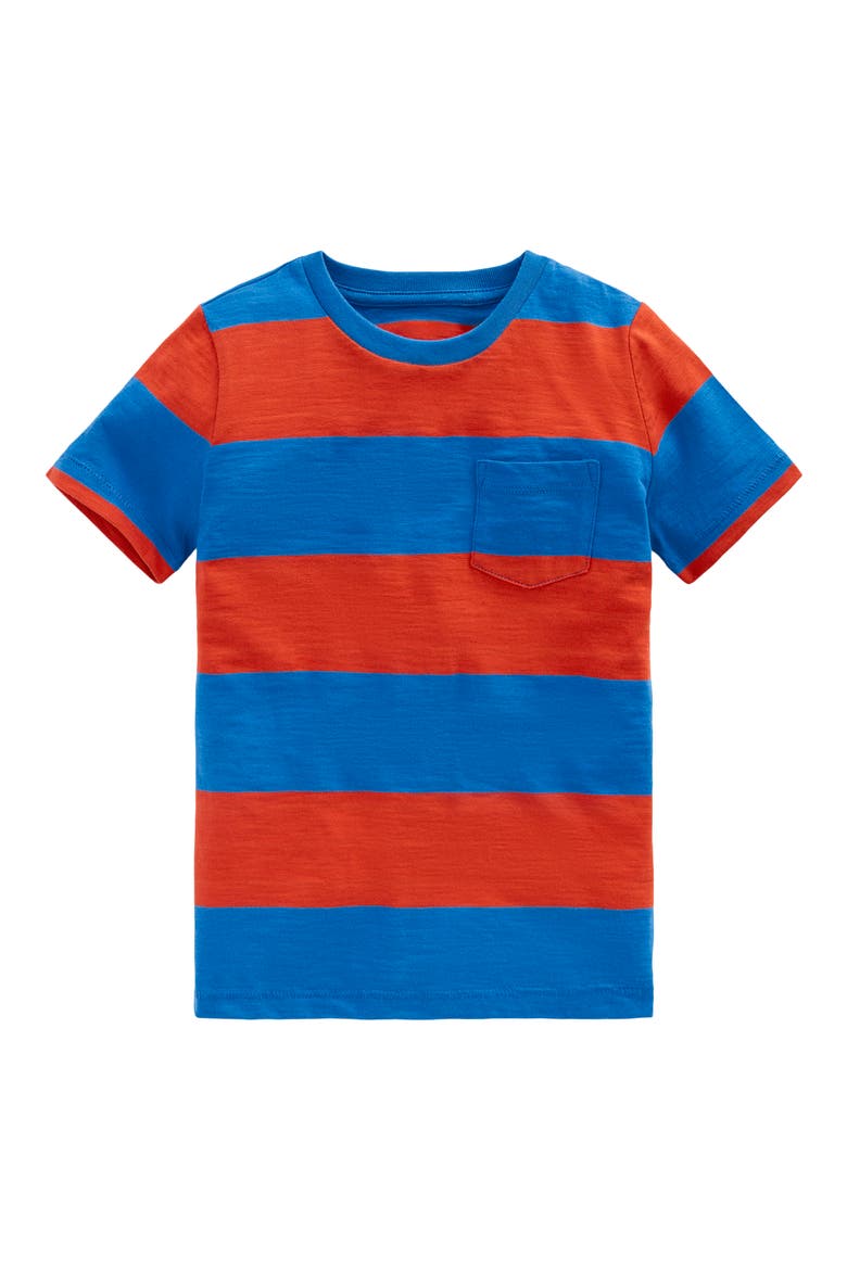 Kids' Stripe Pocket T-Shirt, Main, color, RED CORAL/ KINGFISHER BLUE