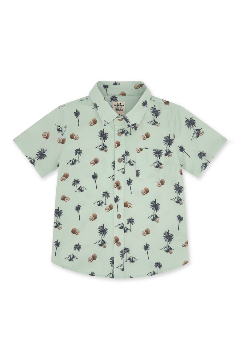 Kids' Coconut Print Short Sleeve Button-Up Shirt, Main, color, SURF SPRAY