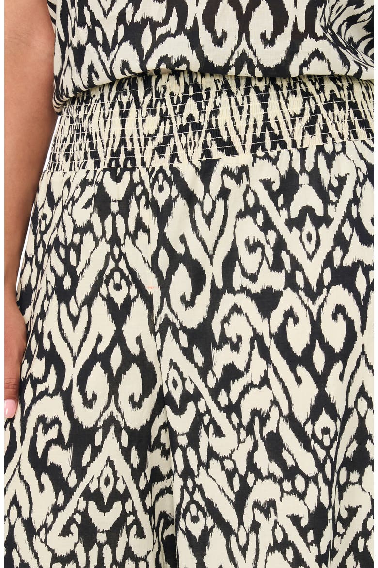 Smocked Waist Crop Wide Leg Cotton Pants, Alternate, color, RICH BLACK