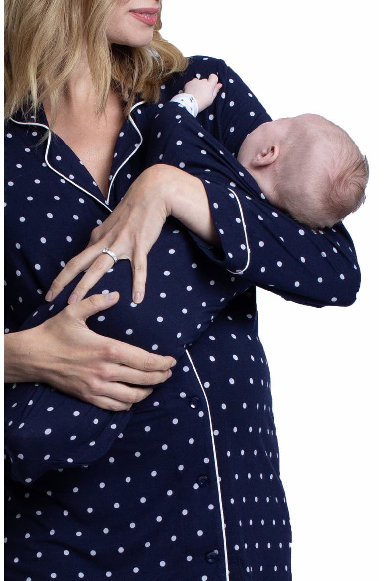 Polka Dot Maternity/Nursing Pajamas & Baby Wrap Set, Alternate, color, NAVY/ SPOTS