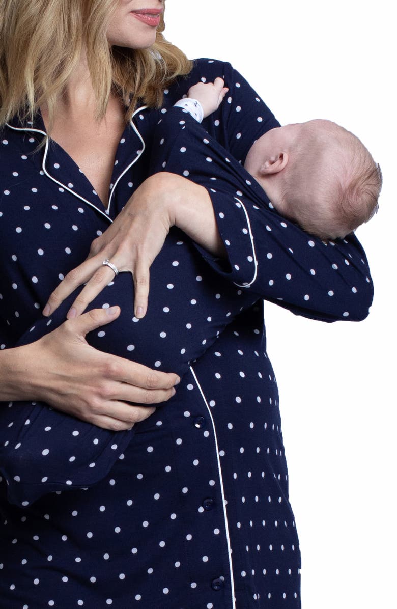 Angel Maternity Polka Dot Maternity/Nursing Pajamas & Baby Wrap Set, Alternate, color, 