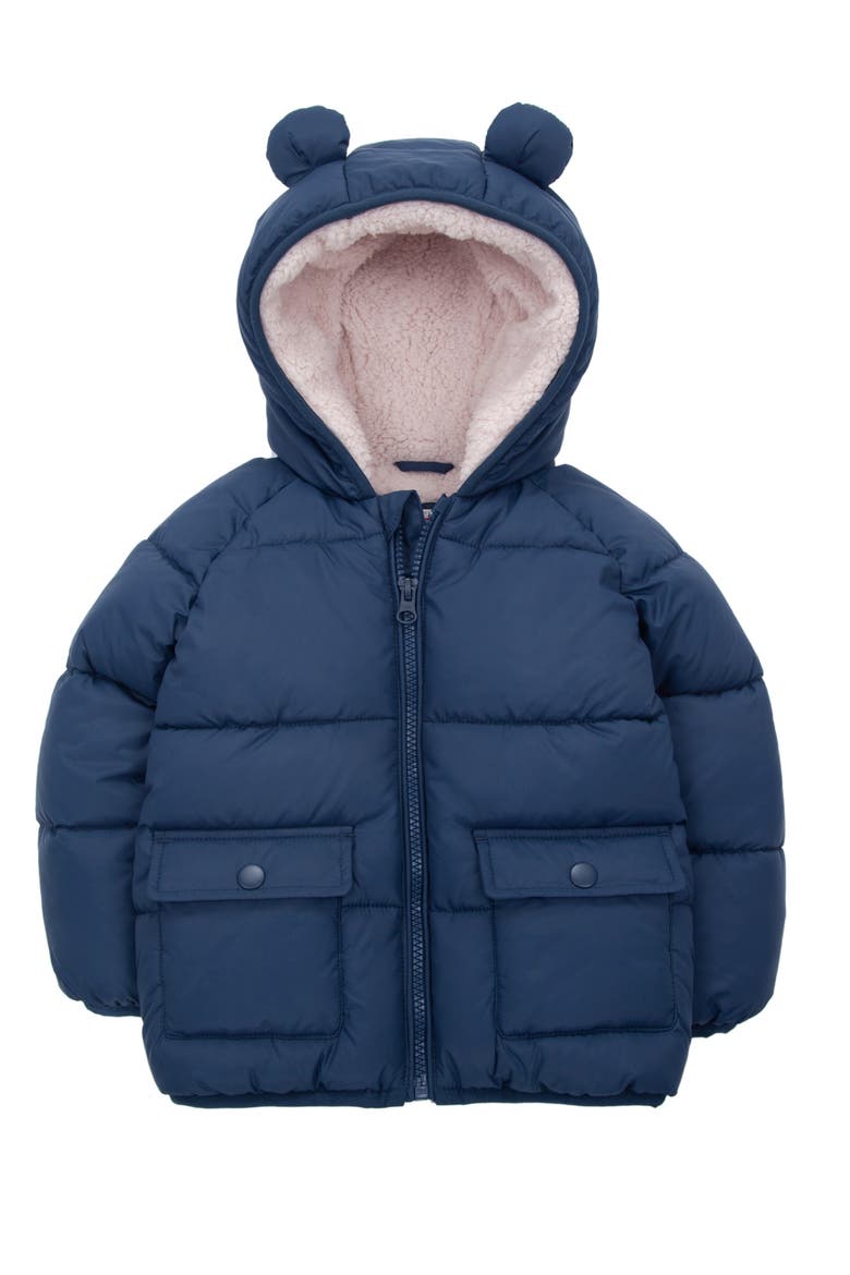 Baby Fleece Lined Bear Puffer Jacket, Main, color, Navy