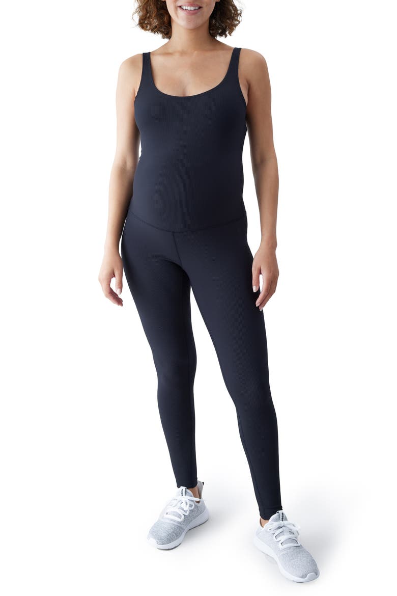 Sleeveless Rib Maternity Jumpsuit, Main, color, BLACK