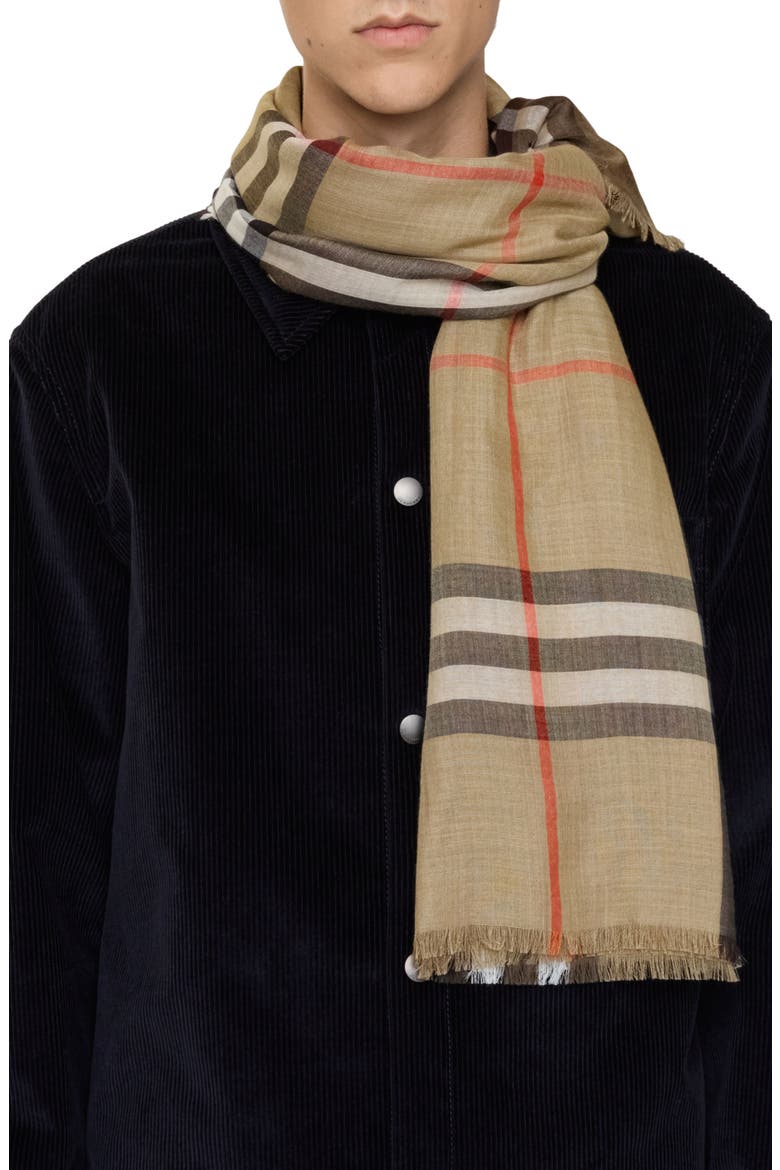 Reversible Medium Check Wool & Silk Scarf, Main, color, SAND/ VOLE BROWN