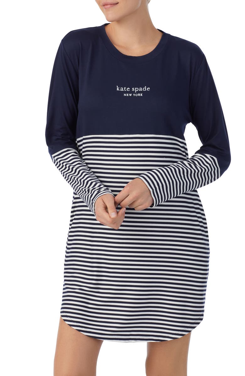 Kate Spade New York stripe colorblock nightgown, Alternate, color, 