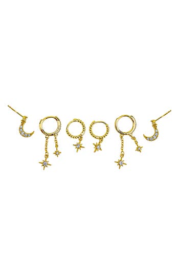 Panacea Crystal Star 3-pack Assorted Earrings Set In Gold
