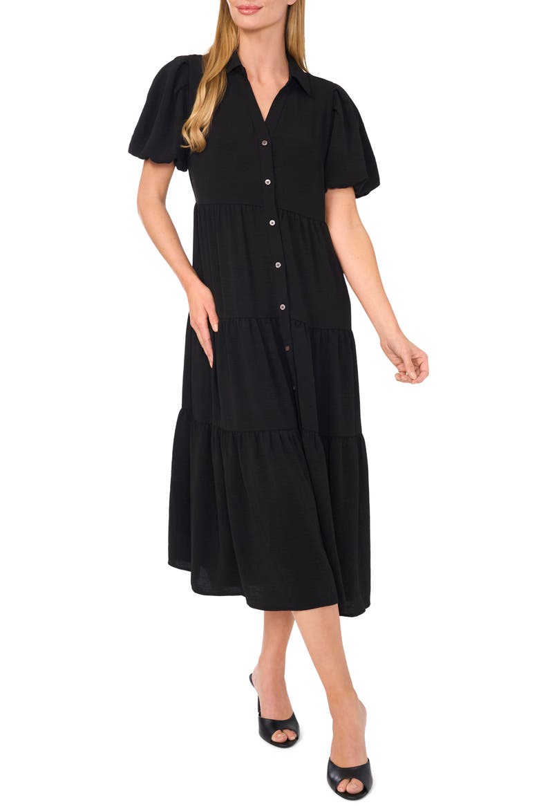 Tiered Midi Shirtdress, Main, color, RICH BLACK