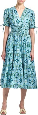 Derek Lam Thalia Short Sleeve A-Line Cotton Midi Dress