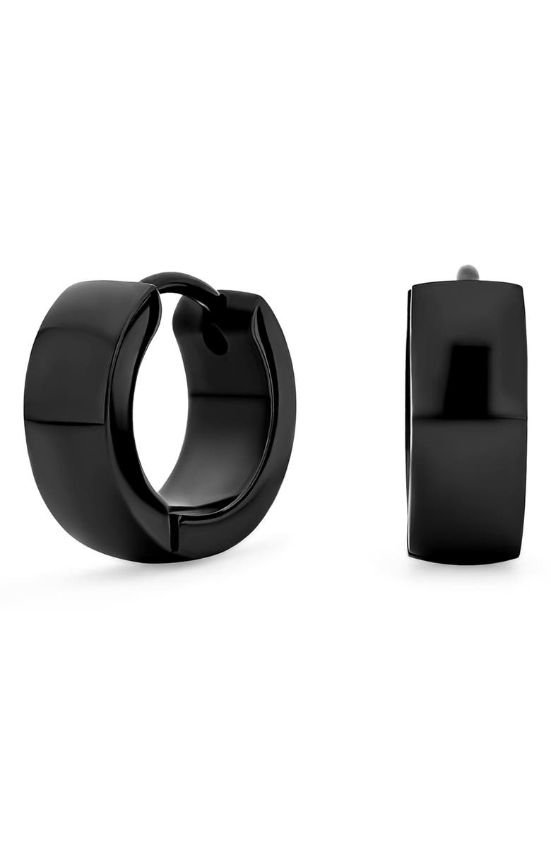 BLING JEWELRY Black Stainless Steel Hoop Earrings, Alternate, color, Black