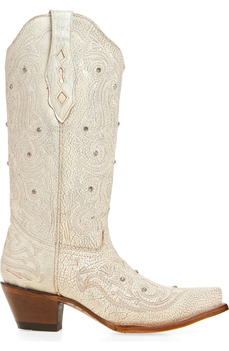 CORRAL Crystal & Embroidered Crackled Mid Calf Western Boot, Alternate, color,