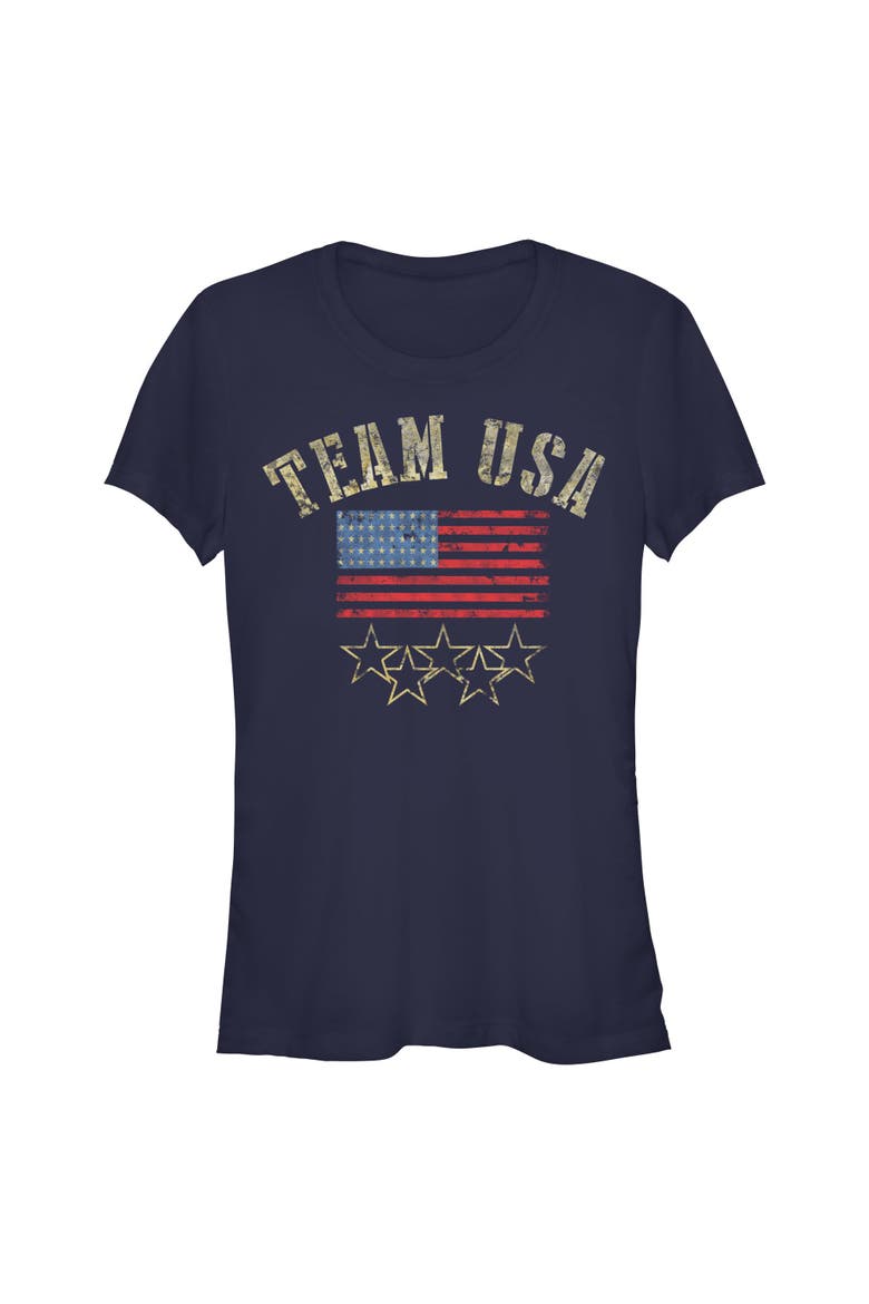 Juniors Lost Gods Go USA Flag T Shirt, Main, color, Navy Blue