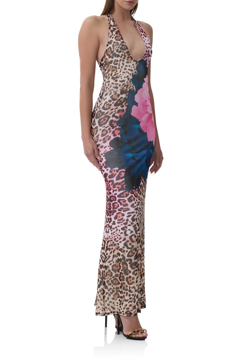 Paisleigh Mixed Print Halter Neck Maxi Dress, Alternate, color, ANIMAL BLOCK PEONY