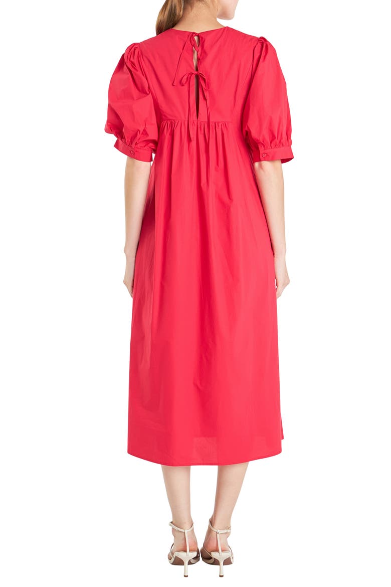 Puff Sleeve Bow Tie Midi Dress, Alternate, color, RED