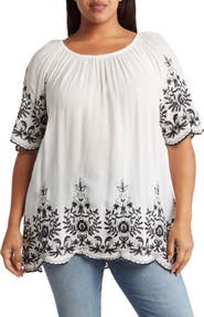 Forgotten Grace Embroidered Trim Peasant Tunic Top