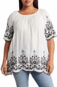 Forgotten Grace Embroidered Trim Peasant Tunic Top