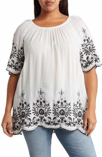 Forgotten Grace Embroidered Trim Peasant Tunic Top