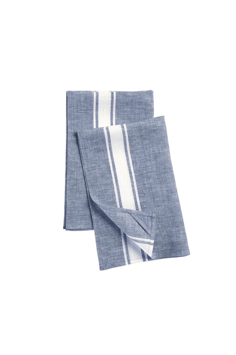 Linen Kitchen Towels Set of 2, 17 x 26" - Country Stripe, Alternate, color, Blue