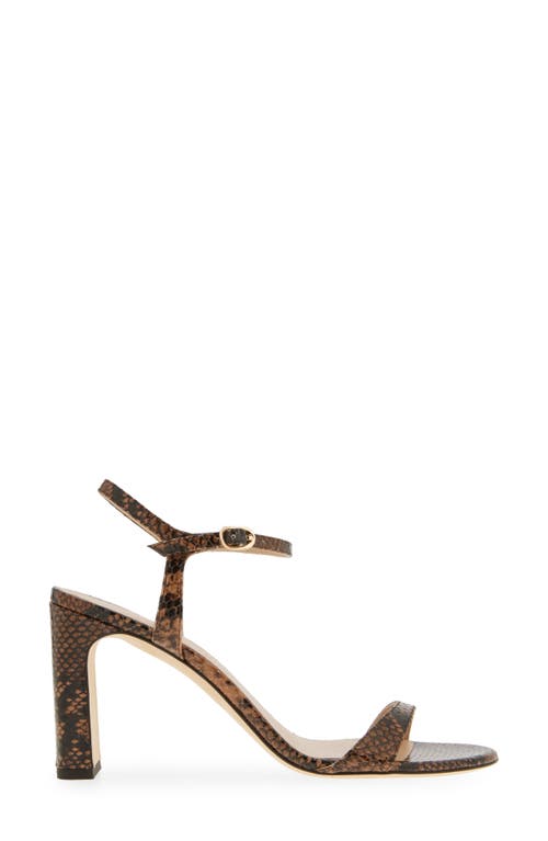 Stuart Weitzman Babette 85 Snakeskin Embossed Leather Ankle Strap Sandal In Brown