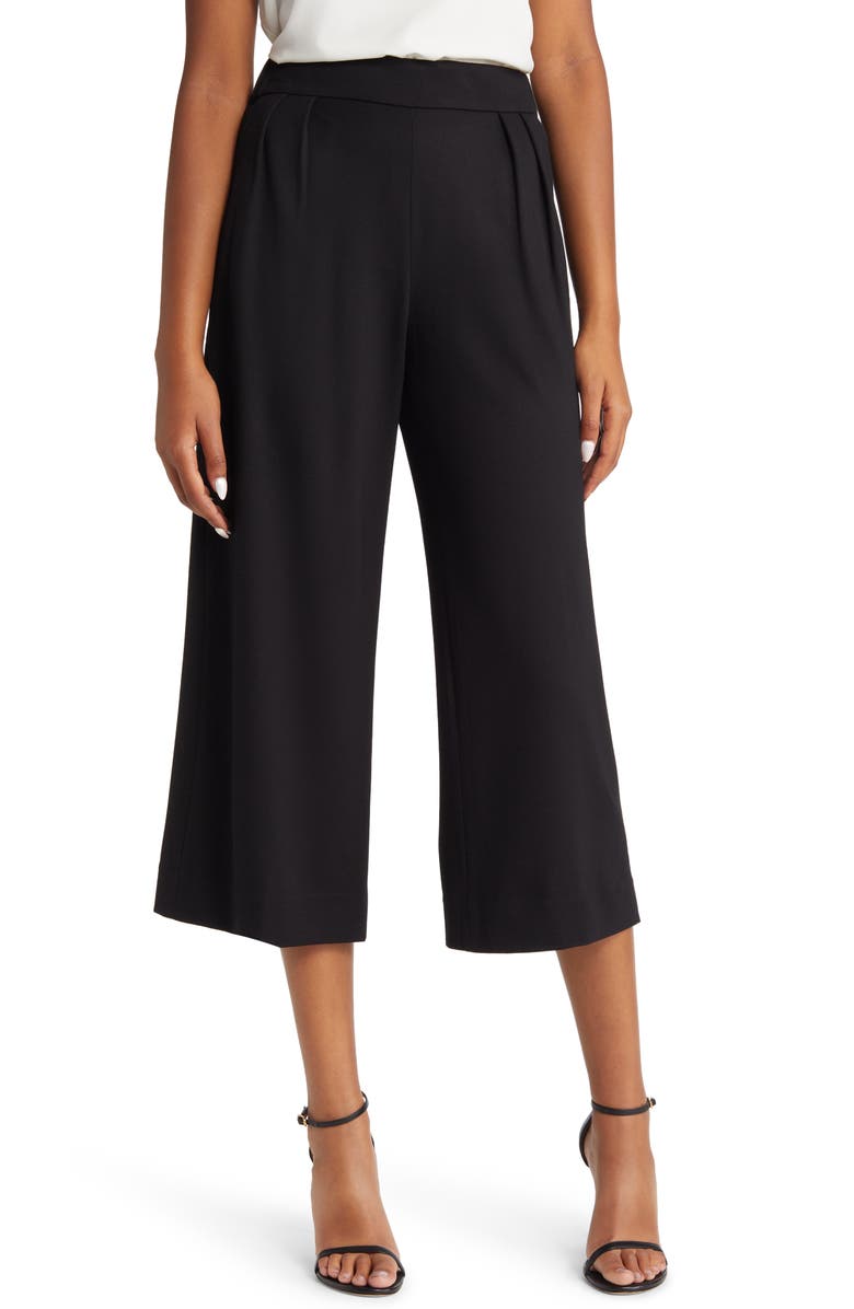 Anne Klein Pleated Wide Leg Crop Pull-On Pants, Main, color, Anne Black