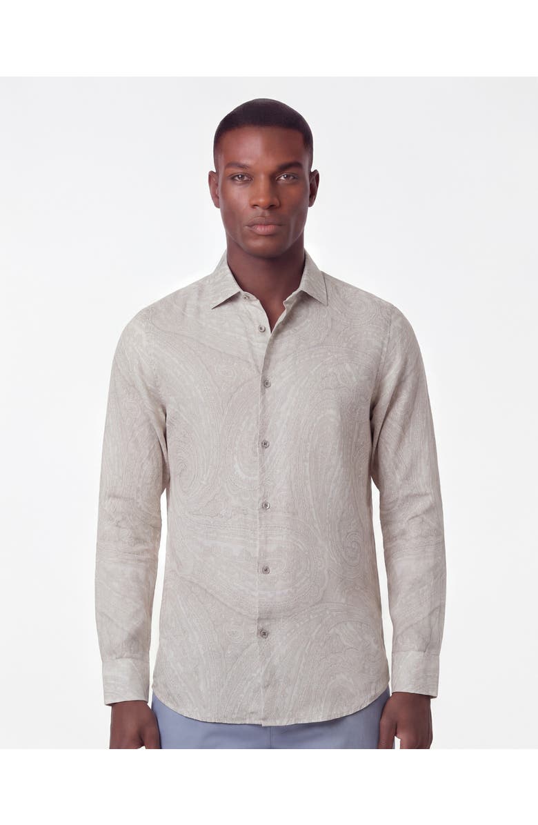 Lords of Harlech Uomo Wild Paisley Oxford Long Sleeve Fine Linen Shirt, Main, color, Ivory