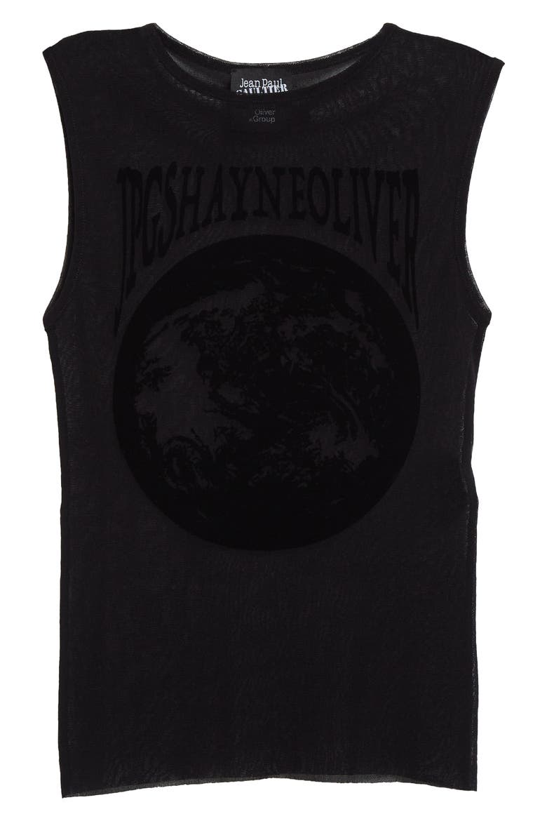 x Shayne Oliver Flocked Earth Mesh Tank, Alternate, color, BLACK/ BLACK