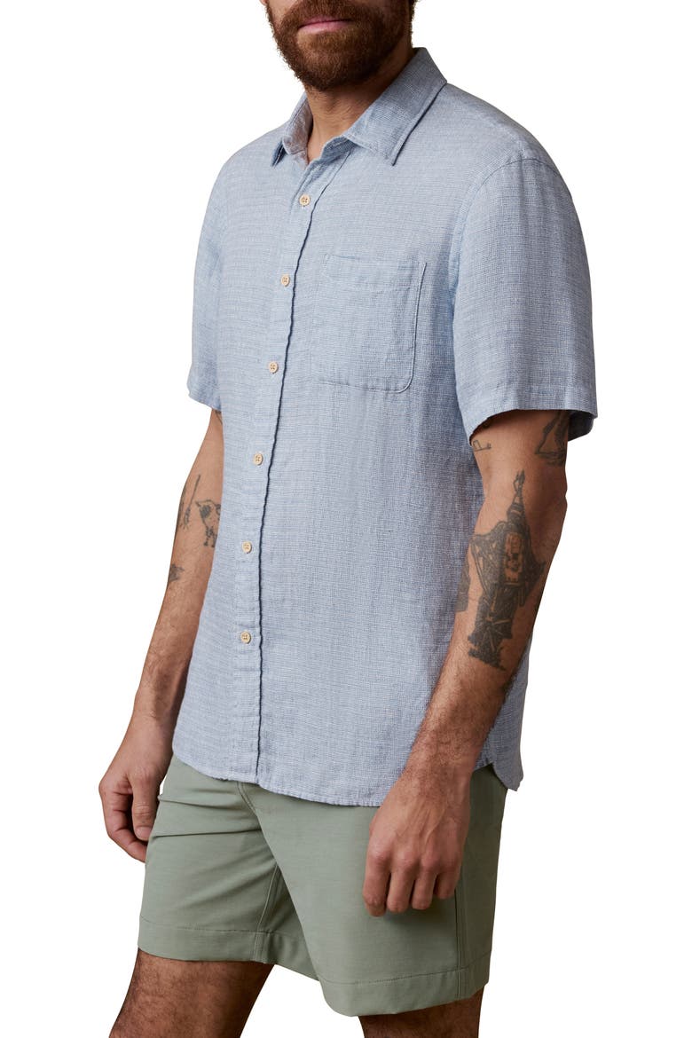 Palma Linen Short Sleeve Button-Up Shirt, Main, color, BLUE BASKETWEAVE