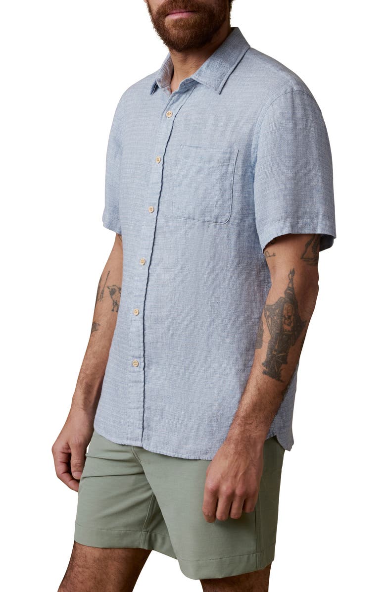Faherty Palma Linen Short Sleeve Button-Up Shirt, Main, color, Blue Basketweave