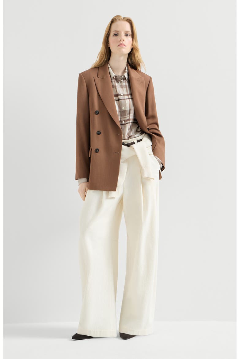 Dyed cotton and wool wrinkled denim five-pocket baggy trousers with monili, Alternate, color, Panama