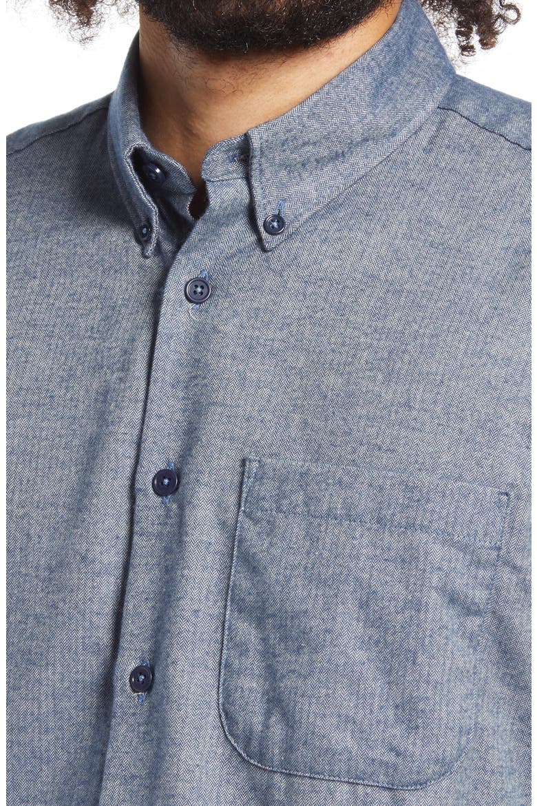 Herringbone Flannel Button-Down Shirt, Alternate, color, BLUE