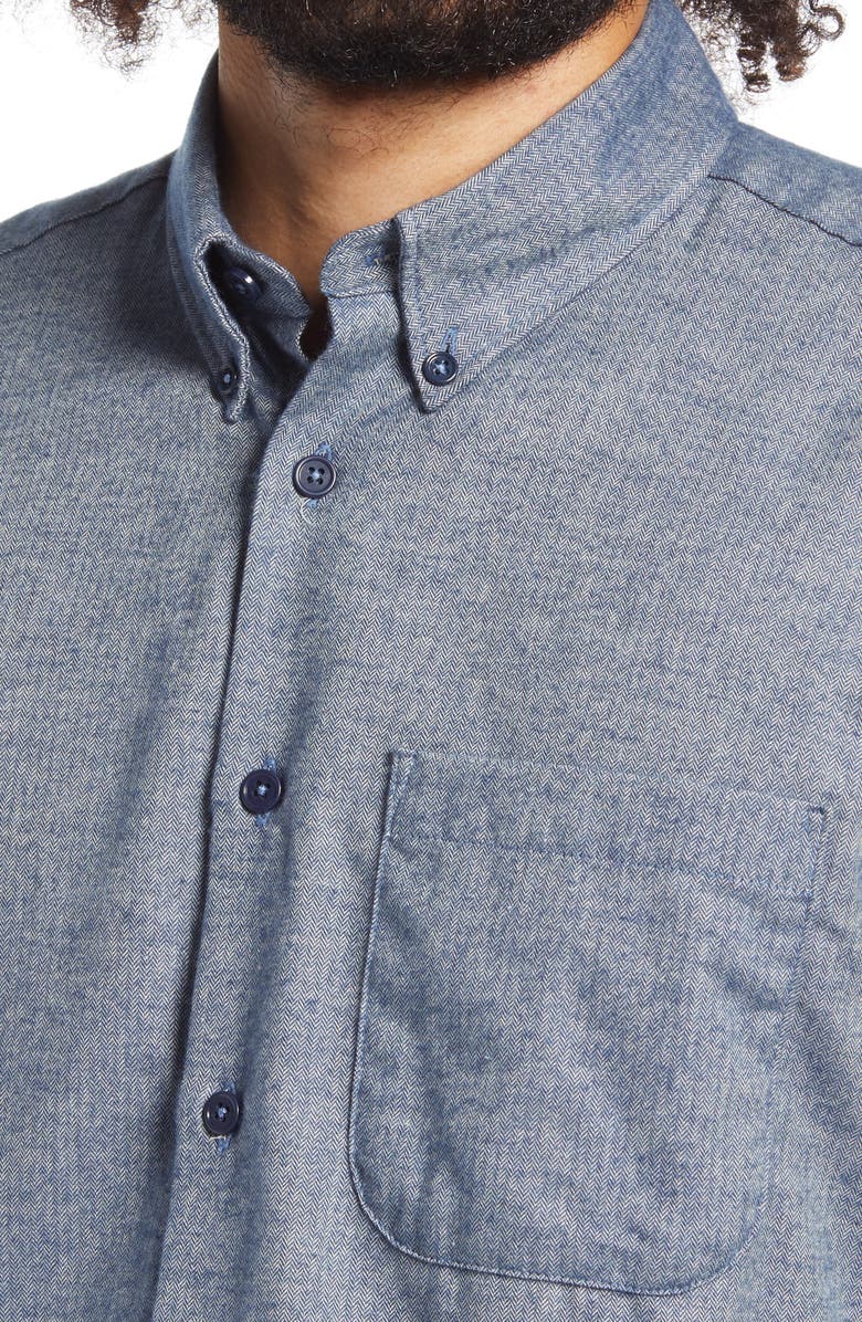 Naked & Famous Denim Herringbone Flannel Button-Down Shirt, Alternate, color,