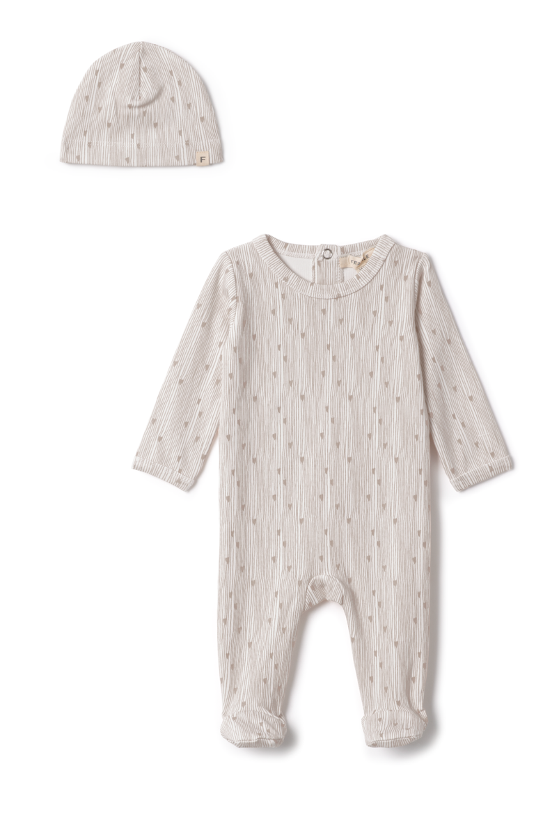 Fragile Boy Line Print Romper with Matching Hat, Main, color, Powder/Light Ink