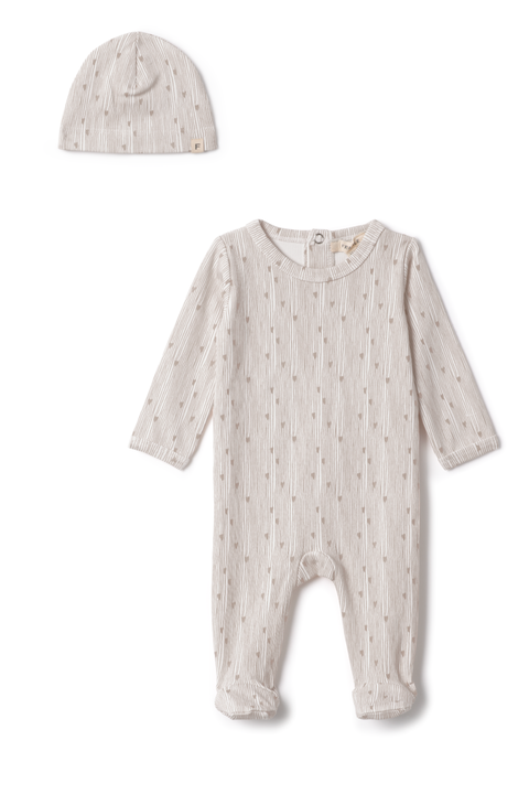 Boy Line Print Romper with Matching Hat (Baby)