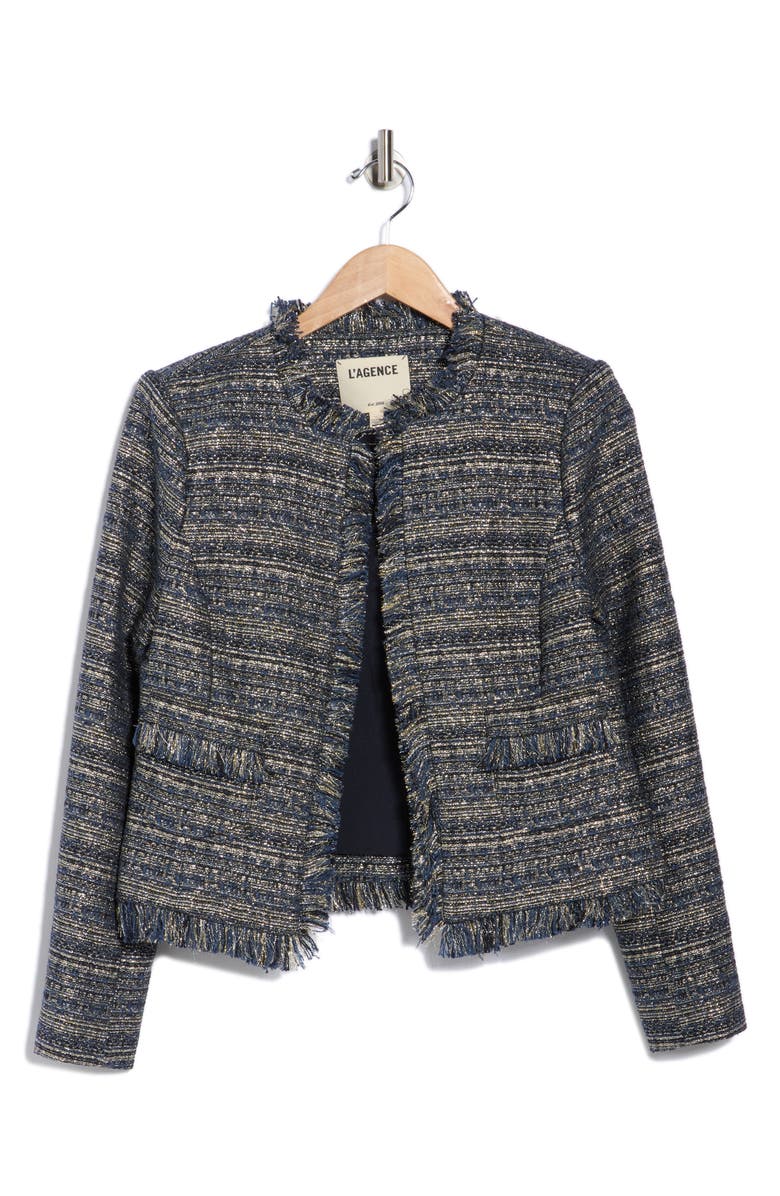 L'AGENCE Angelina Tweed Jacket, Alternate, color, Blue/ Green Multi Tweed