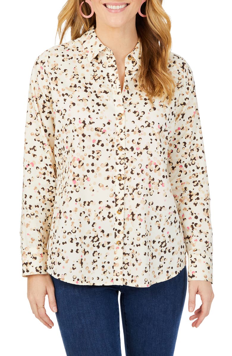 Foxcroft Davis Layer Dots Cotton Button-Up Shirt, Main, color, Birch Wood