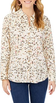 Foxcroft Davis Layer Dots Cotton Button-Up Shirt