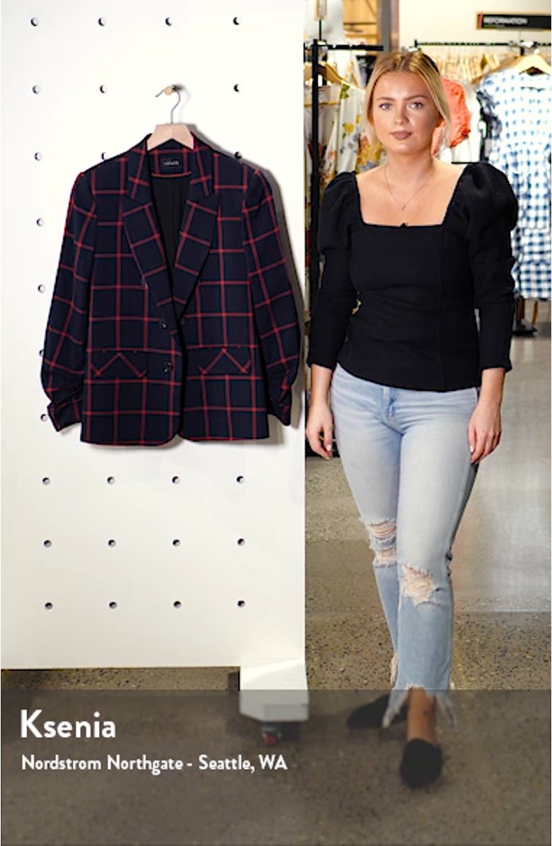 Windowpane Check Ruched Sleeve Blazer, sales video thumbnail