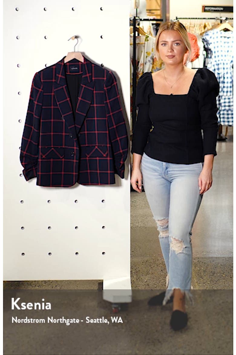 Windowpane Check Ruched Sleeve Blazer video