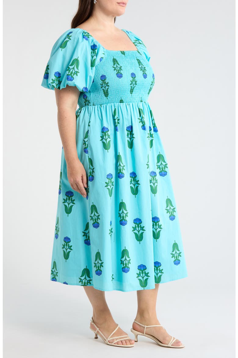 Maray Floral Smocked Midi Dress, Alternate, color, BLUE GREEN MULTI