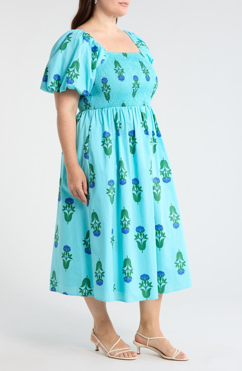 SUGARLIPS Maray Floral Smocked Midi Dress, Alternate, color, Blue Green Multi