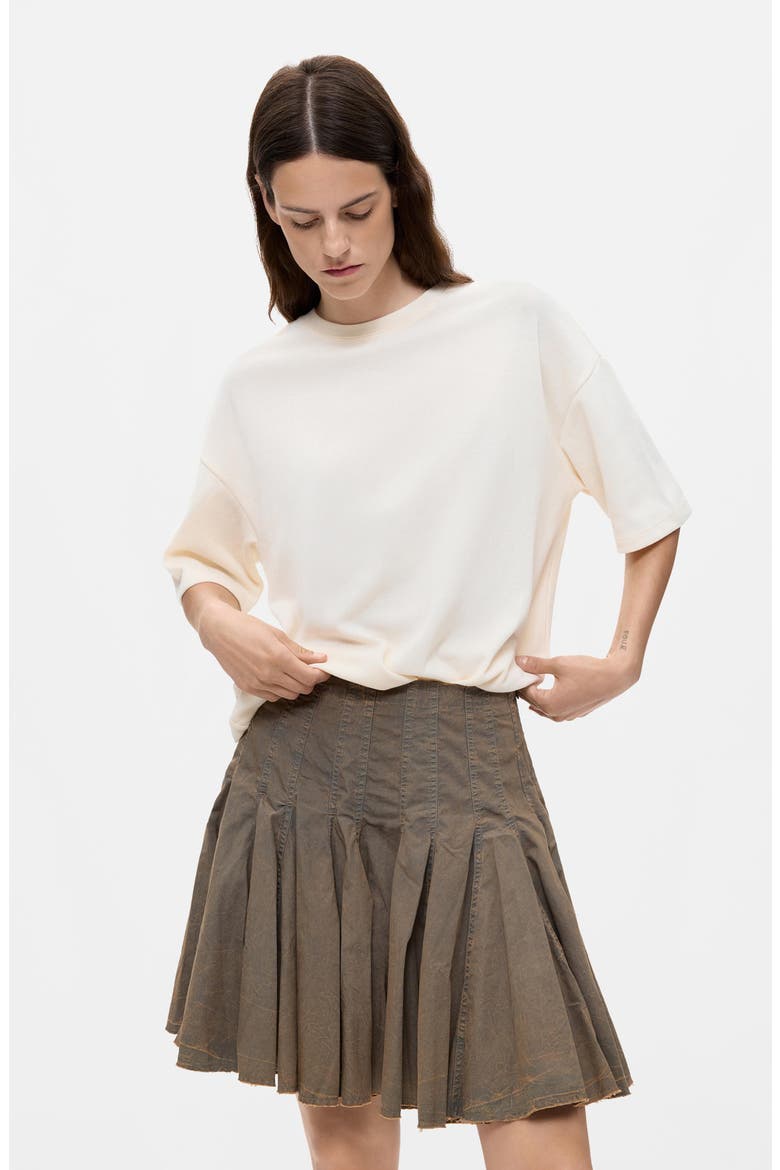 Pleated Cotton Miniskirt, Alternate, color, GRAY