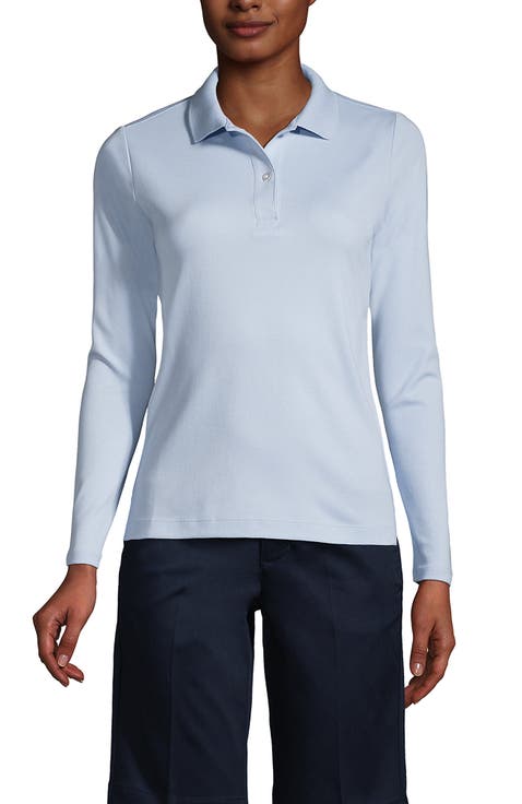 School Uniform  Long Sleeve Feminine Fit Interlock Polo Shirt
