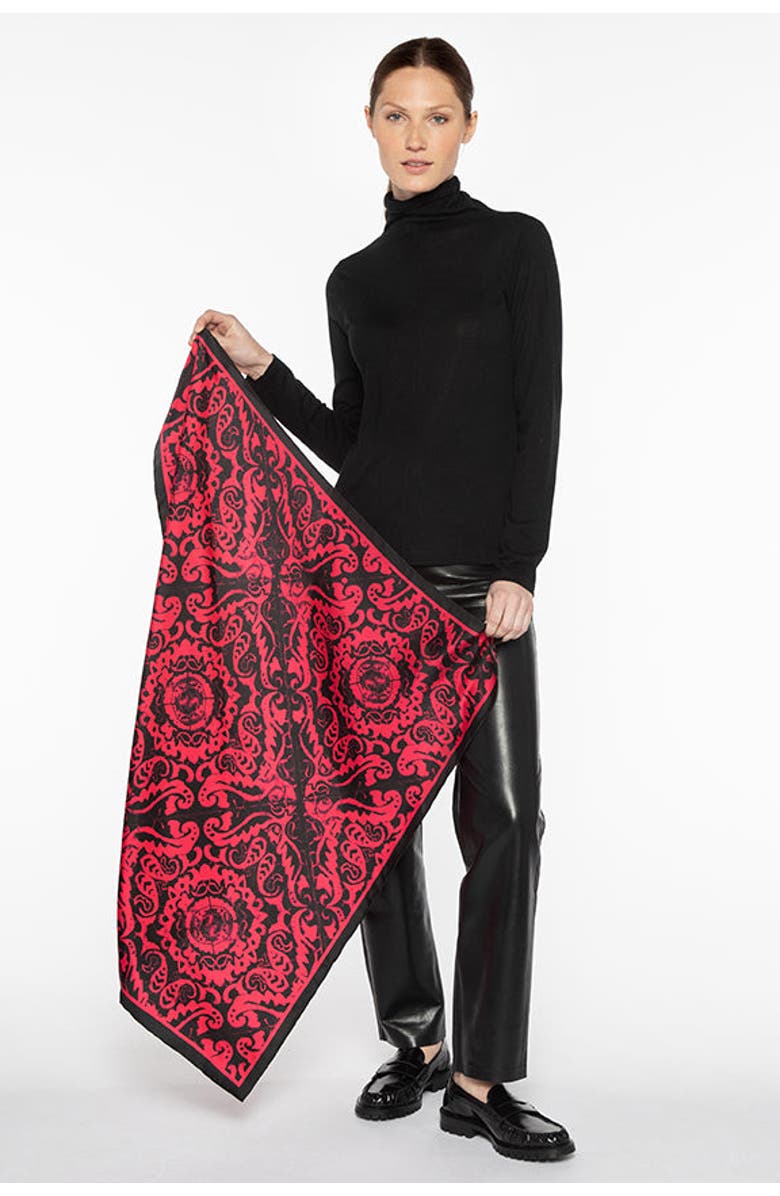Kinross Cashmere Lace Paisley Print Scarf, Main, color, Black Multi