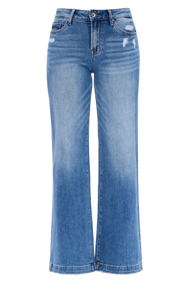 High Waist Distressed Wide Leg Jeans, Alternate, color, MEDIUM BLUE