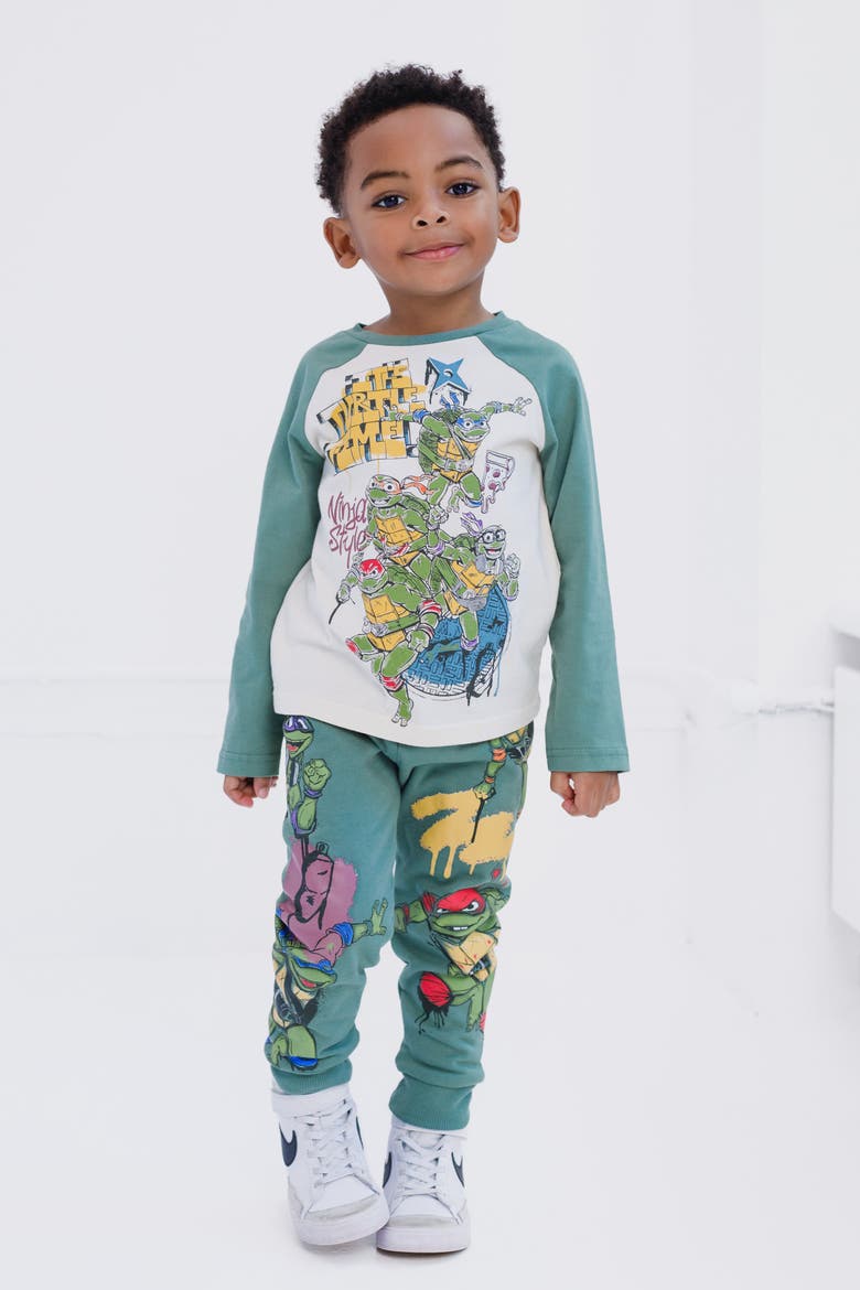 2-Piece Long Sleeve T-Shirt and Pants Set, Alternate, color, Cream and Green